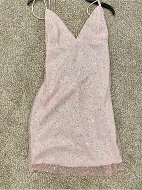 Lucy in the Sky Sparkling Blush Pink Sequin Slip Dress